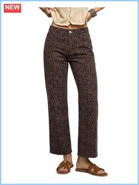 Wide Leg Jeans Leopard Cheetah Print Ankle Denim Pants